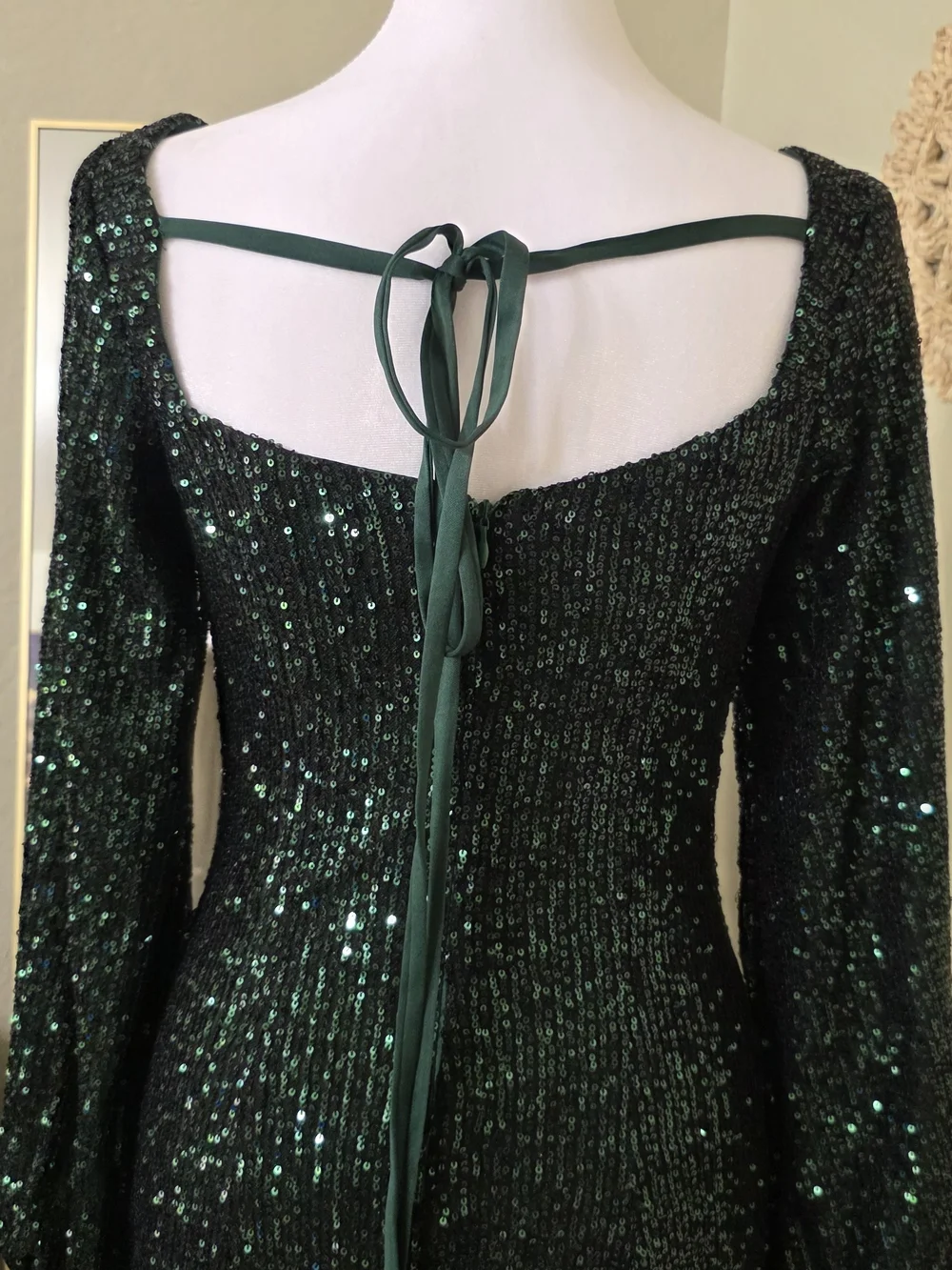 Open-Back Sequin Mini Dress in Emerald Green